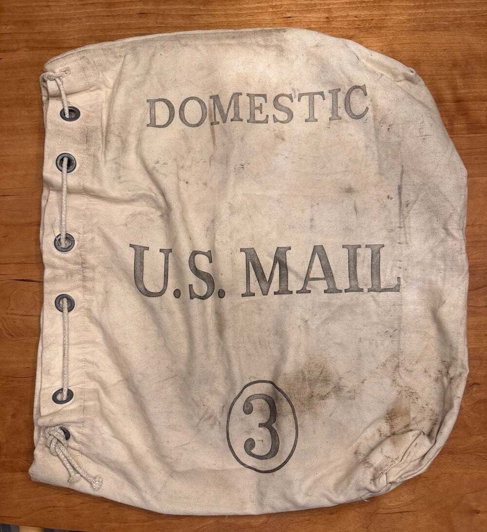 Vintage Domestic US Mail Bag #3 Canvas Postal Sack Grommets Rope Americana‎